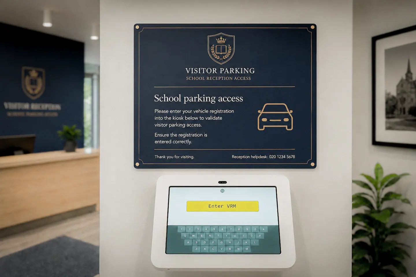 ParkRight kiosk installed at a school reception for visitor vehicle registration