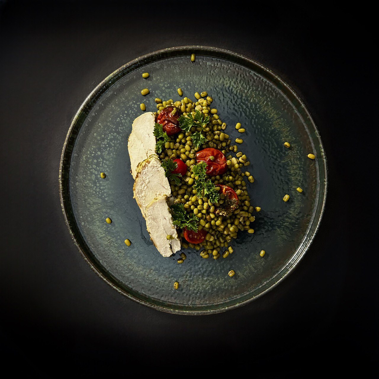 Курка теріякі з сочевицею