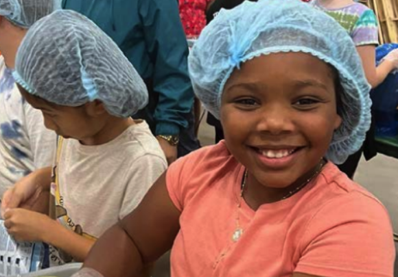Children wearing hairnets