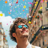 erfolg confetti lächelnder junger mann