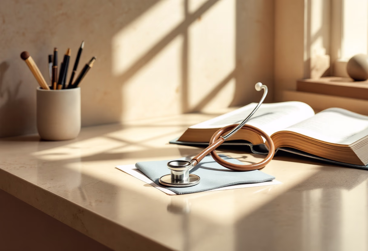 [background image] image of a stethoscope on a desk
