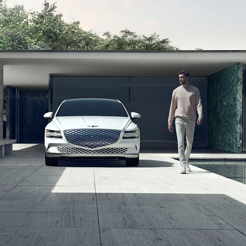Front view of white Electrified G80