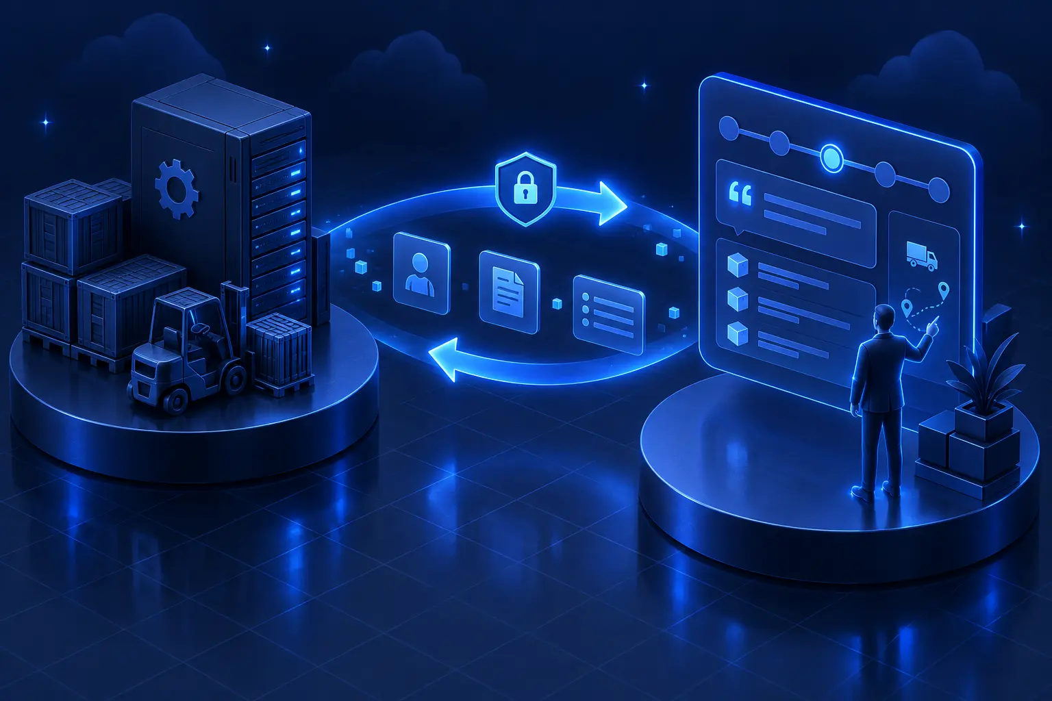 Two-way sync between an Epicor Eclipse ERP server and a HubSpot deal record, with the sales rep working in the CRM