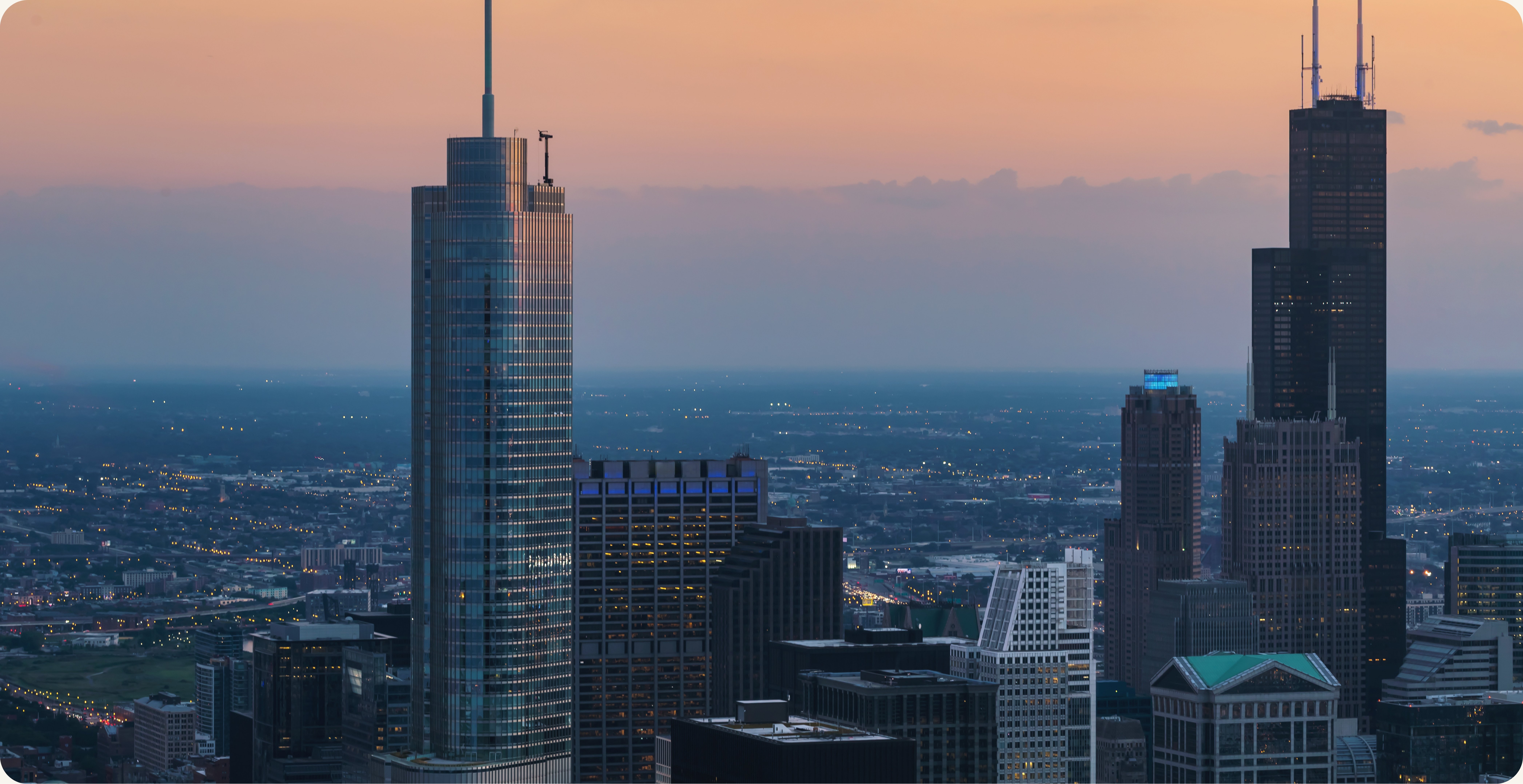 Chicago Illinois skyline at dusk — executive presence training and coaching for senior leaders by CoachVikram & Company