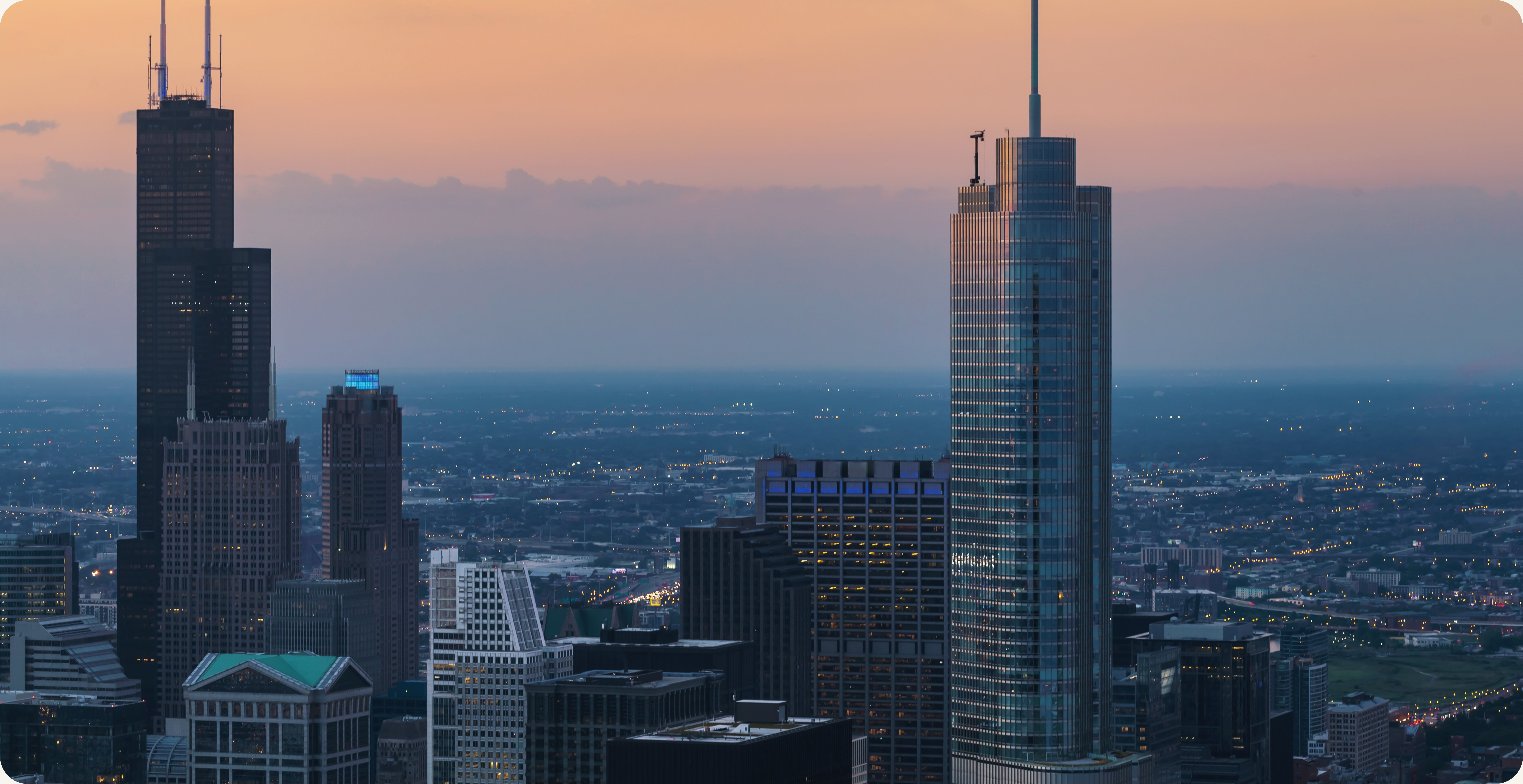 Chicago Illinois skyline at dusk — executive presence training and coaching for senior leaders by CoachVikram & Company