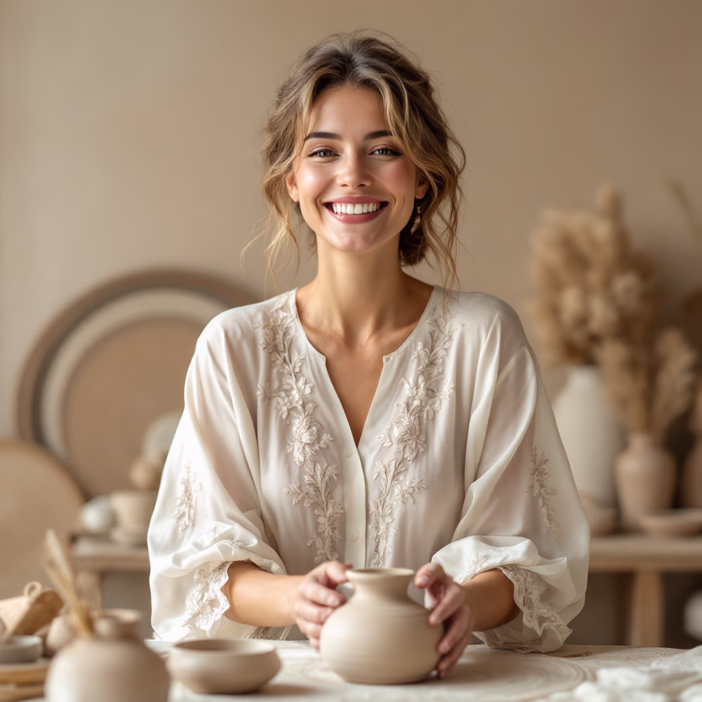 [headshot] image of satisfied customer (for a ceramic studio)