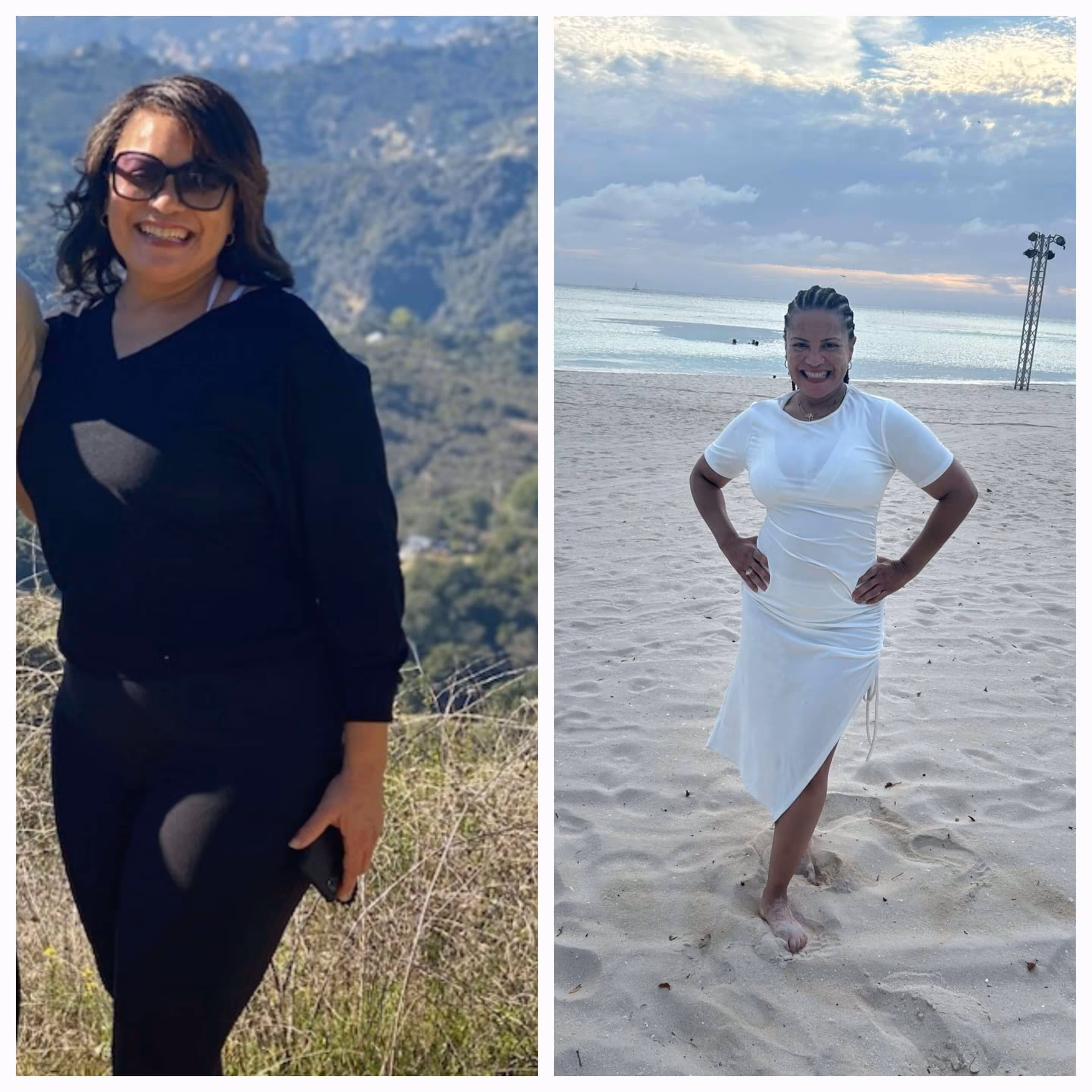 Before and after image showing a Ayanna Sylvey's personal transformation, symbolizing the success and freedom achieved through effort.