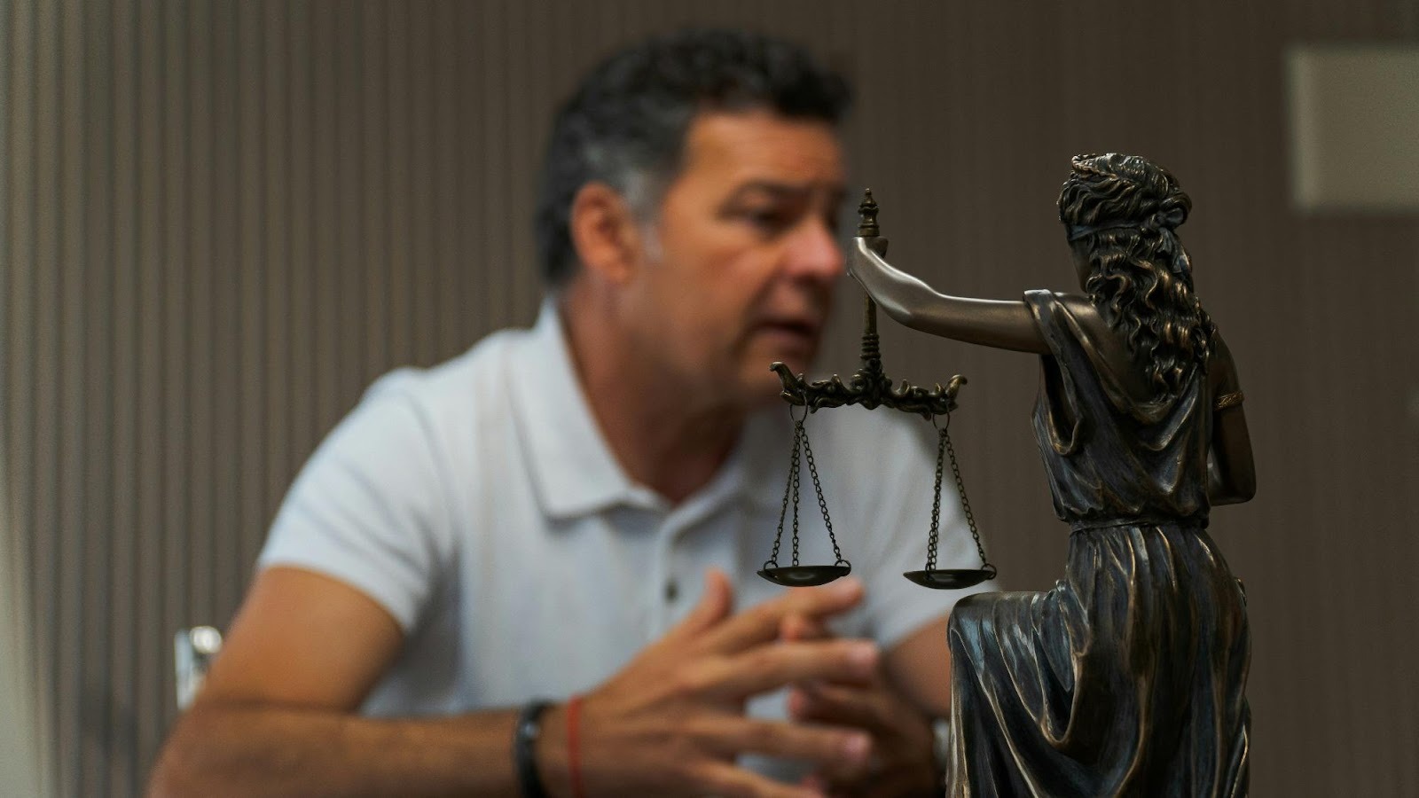 A lawyer discussing a case with a client