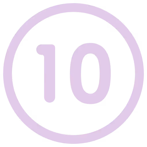Purple number 10 inside a purple circle on white background.
