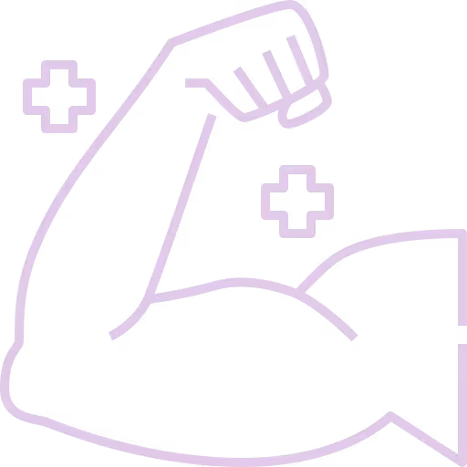 Outline of a flexed muscular arm with medical cross symbols indicating strength or health.