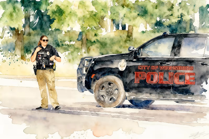 watercolor painting of police officer in Winnsboro, TX