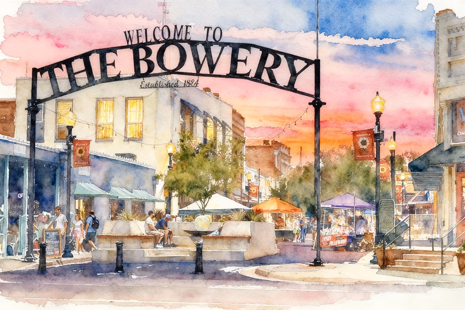 The Bowery in Winnsboro, TX in Watercolor