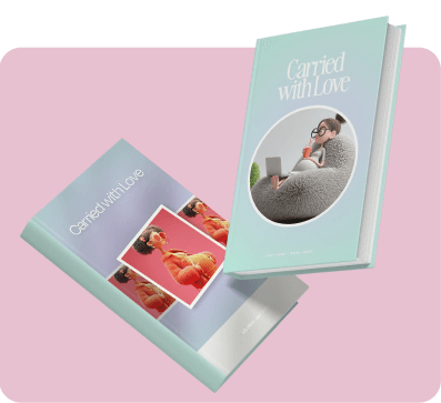 Two books titled 'Carried with Love' with covers showing a pregnant woman and a cartoon woman reading.