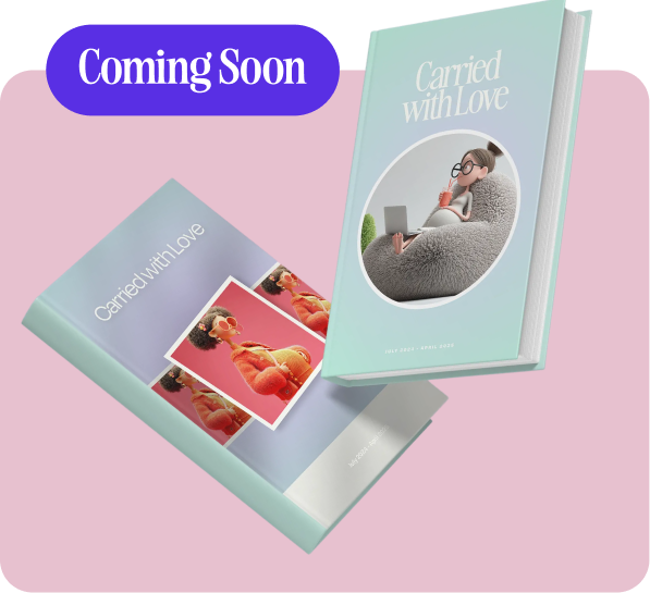 Two books titled 'Carried with Love' with covers showing a pregnant woman and a cartoon woman reading.