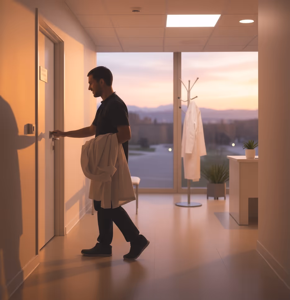 Doctor leaving the office on time