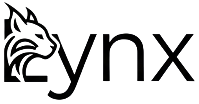 Stylized lynx head integrated with the text 'lynx' in a sleek black design.