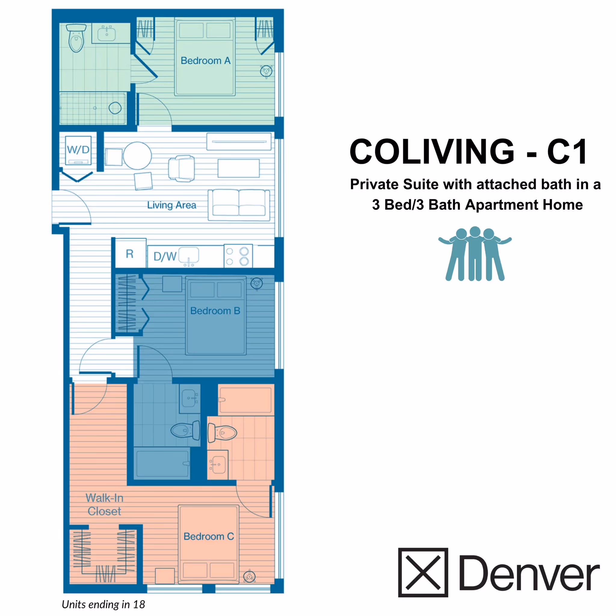 COLIVING Suites in 3 BR/3BA - 1A