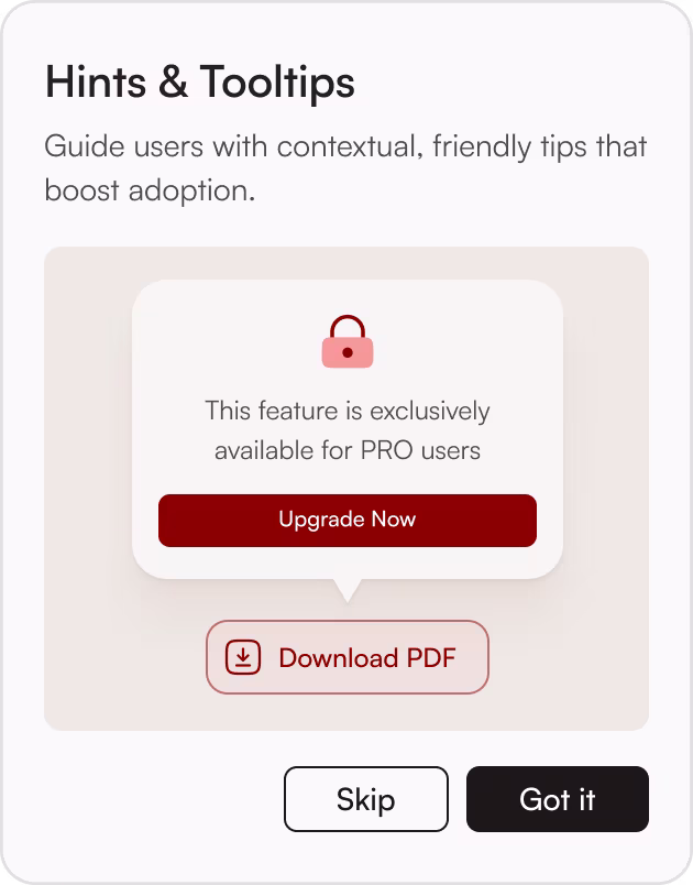 In product hints and tooltips