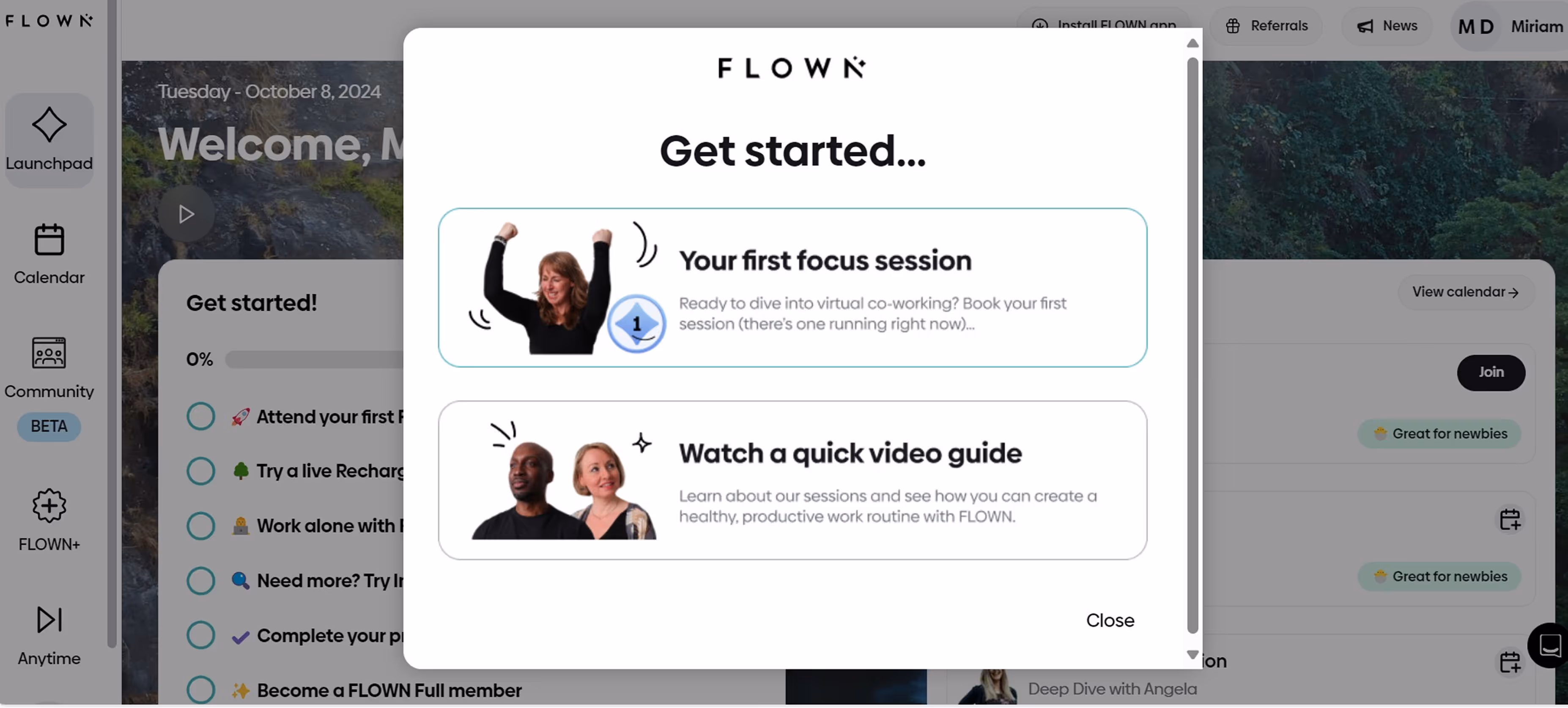 Welcome tour in Flown application