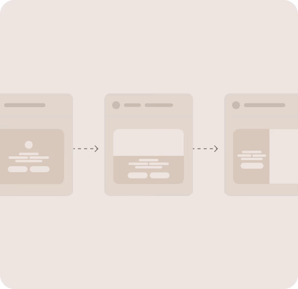 In-app onboarding flow: Welcome screen, AI classifier list and a What would you like to achieve today prompt.