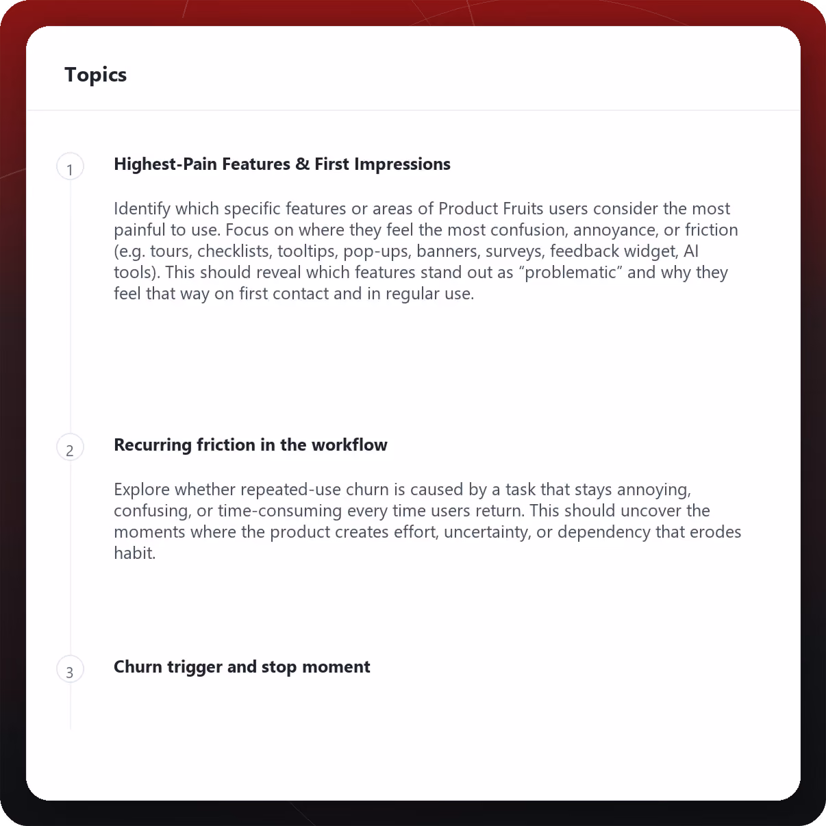 Product Fruits in-app AI assistant: How may I help you panel with an ask-anything input and Home, Newsfeed, Feedback tabs.