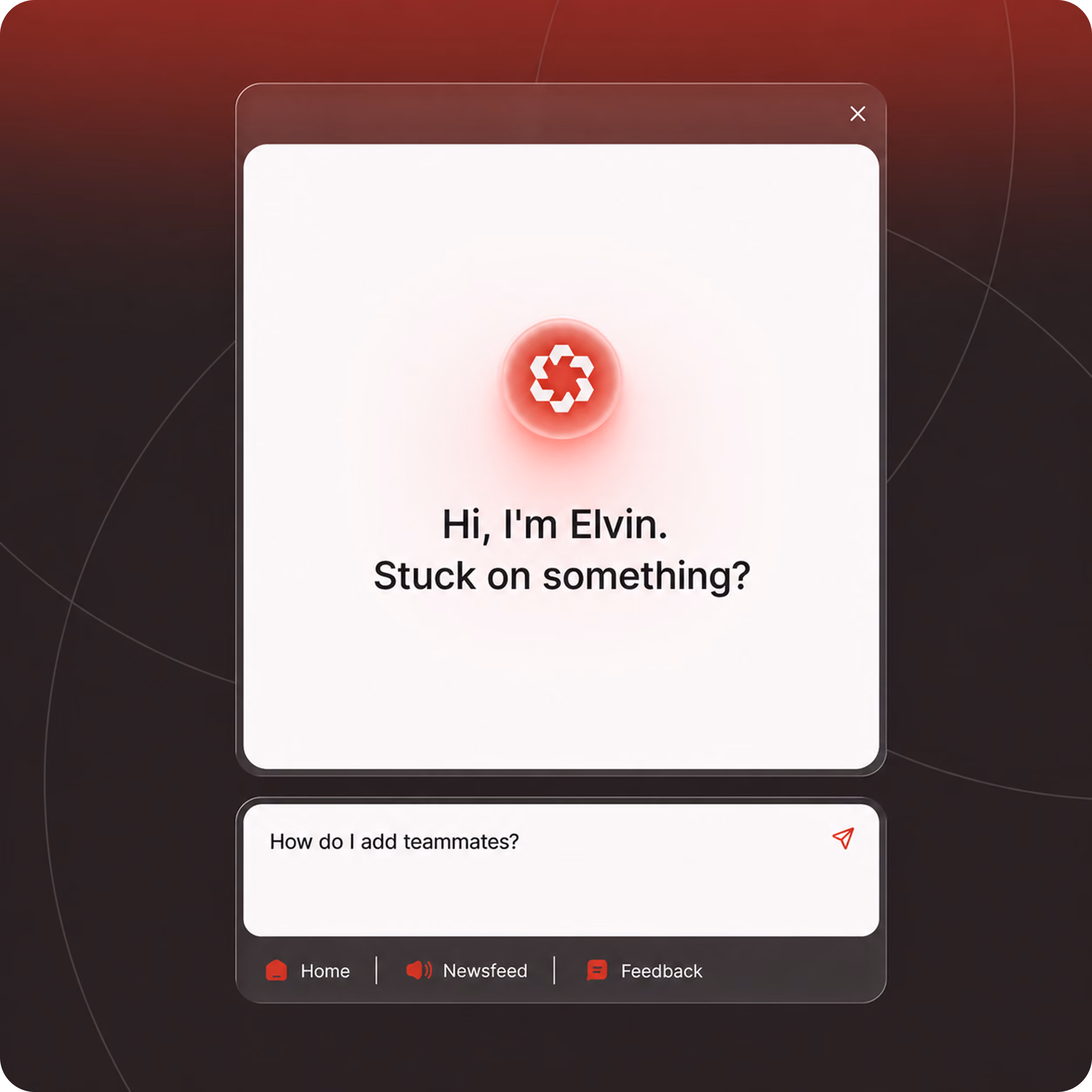 Product Fruits in-app AI assistant: How may I help you panel with an ask-anything input and Home, Newsfeed, Feedback tabs.