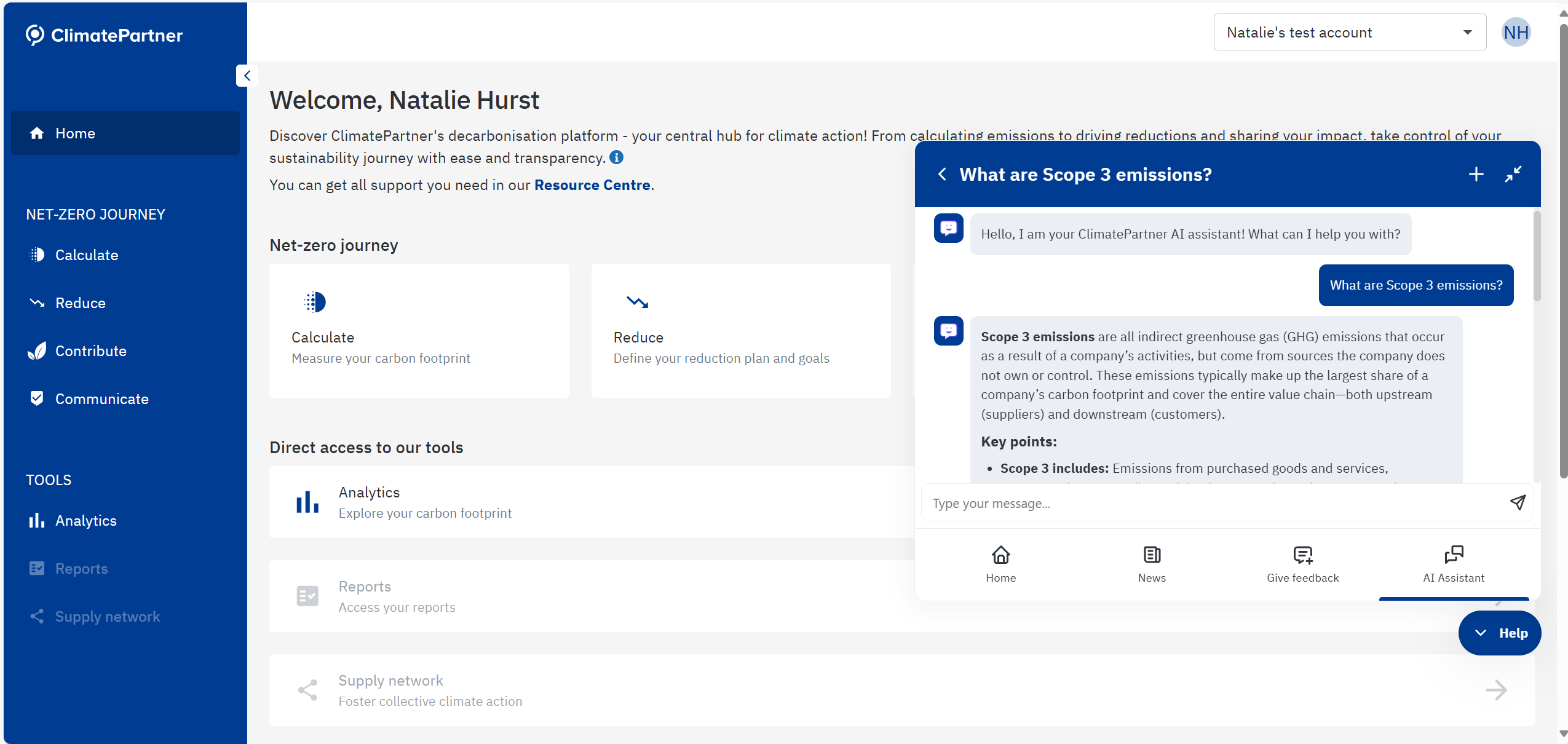 Support copilot in ClimatePartner app