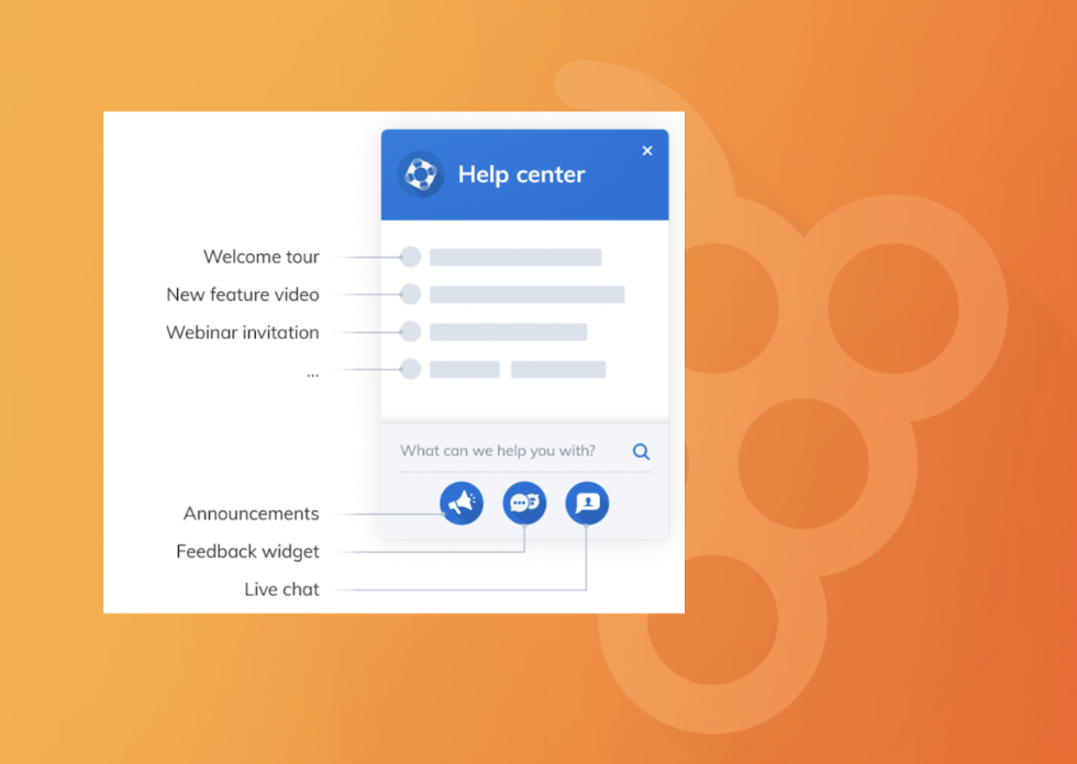 orange background and a help center illustration with knowledge base