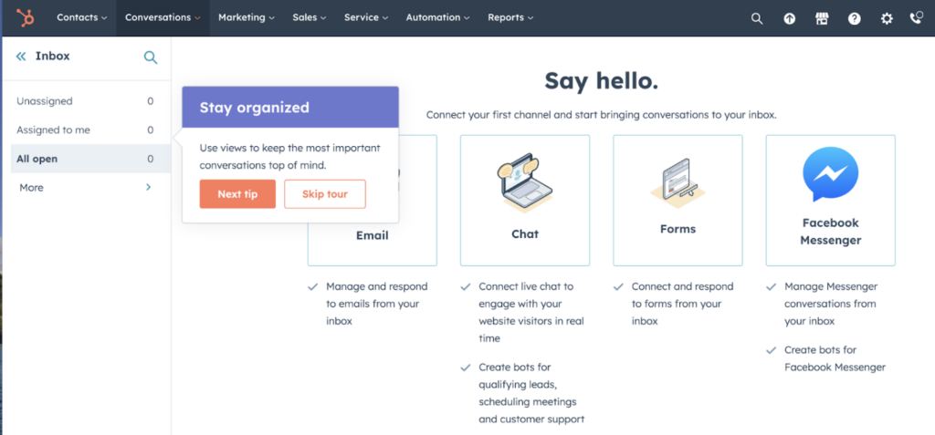 Screenshot of HubSpot tour of platform