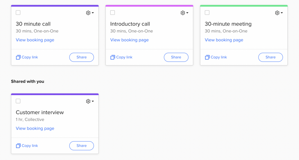 Calendly screenshot of meetings most common with marketing