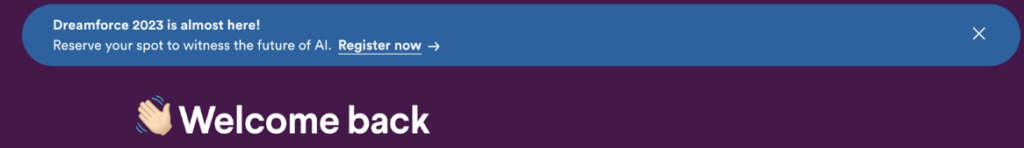 Sreenshot of Slack using banner in-app announcements for a webinar