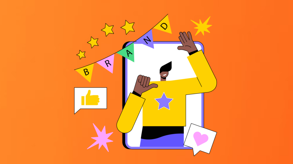 Cartoon of man and mobile phone saying brand strength