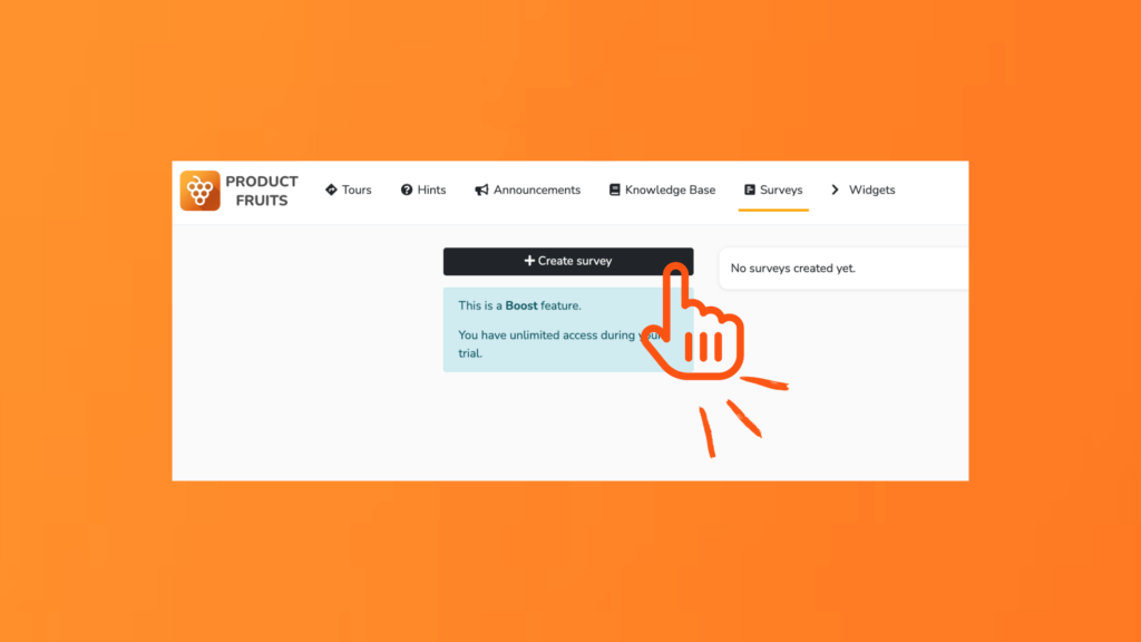 Screenshot of how to create a NPS survey using Product Fruits