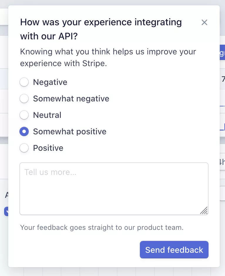 screenshot of a customer feedback survey