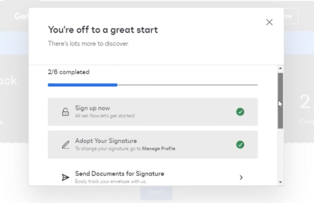 screenshot ot Docusign checklist