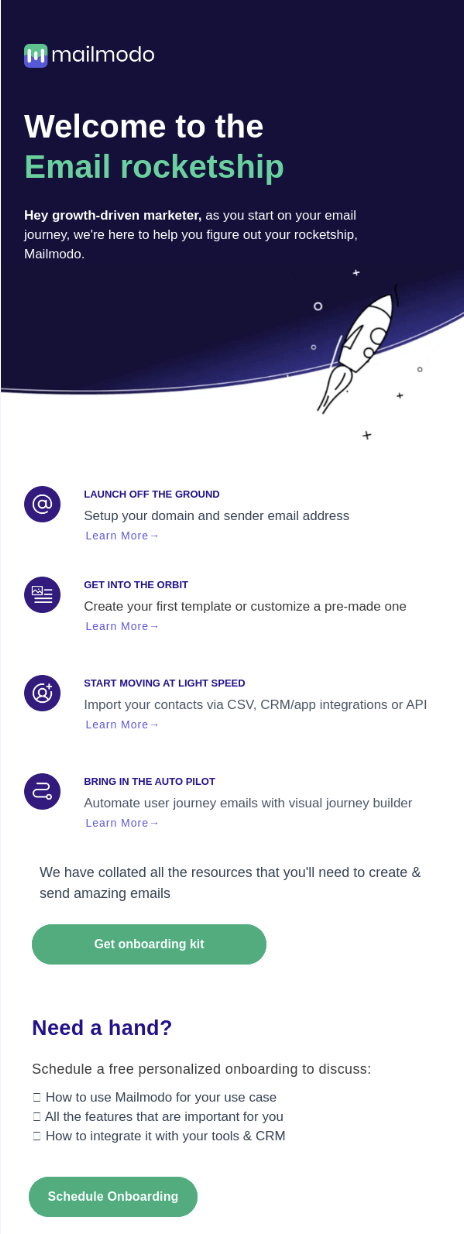 Mailmodo welcome email screenshot for example