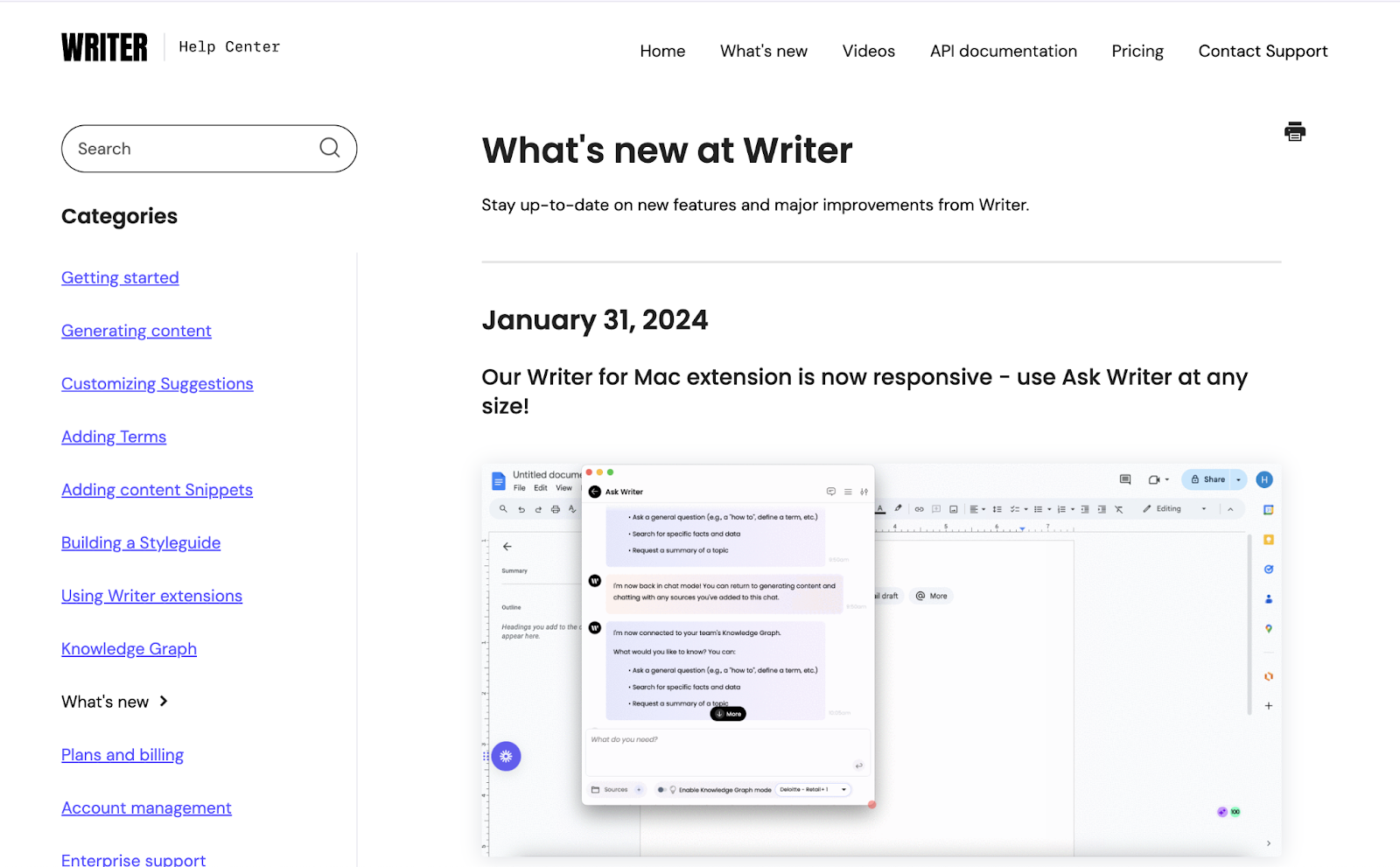 Writer what's new dashboard screenshot for user onboarding trend