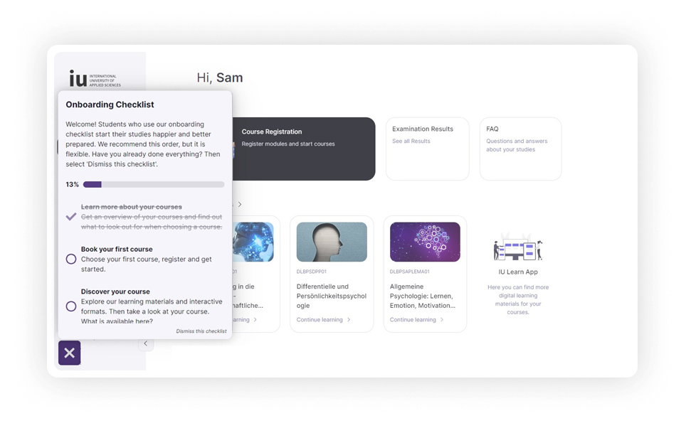 a screenshot of IU University onboarding