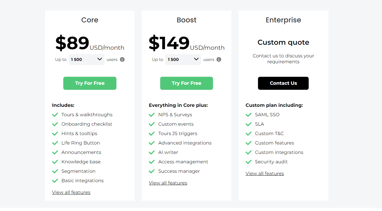 screenshot of Product Fruit pricing page