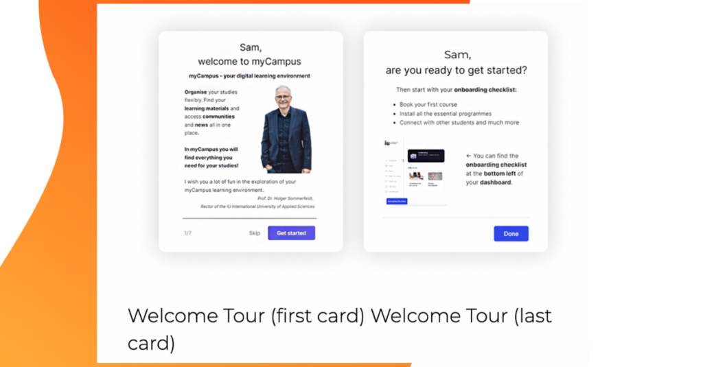 Screenshot of IU University welcome tour and help Product Fruits welcome tour