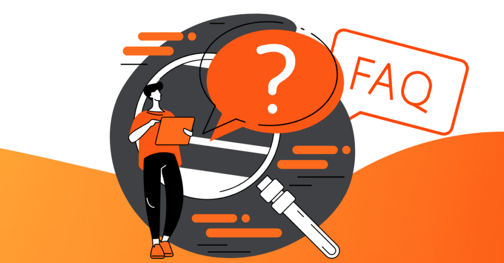 FAQ session cartoon and ornge background