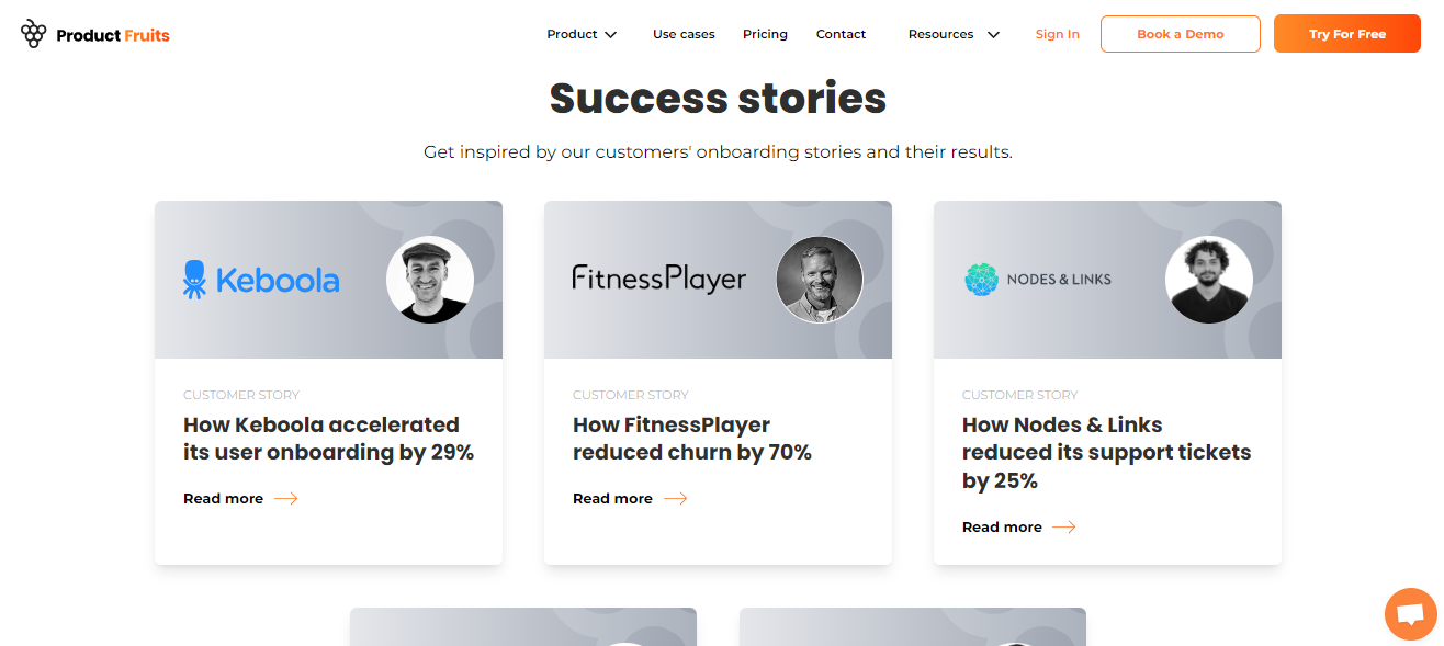 screenshot of Product Fruits case studies