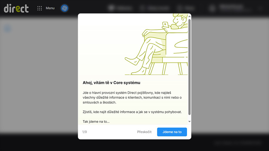 Welcome tour in Direct internal system