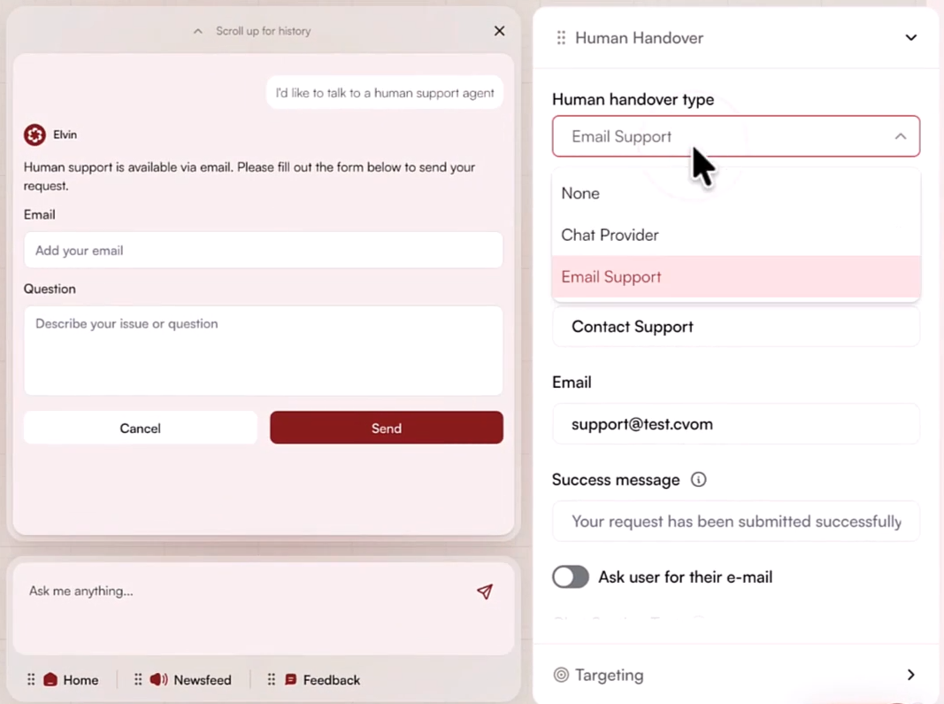 Product Fruits Elvin AI Human Handover settings