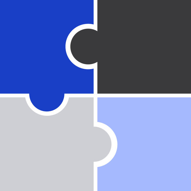 Abstract puzzle graphic in grayscale and Infraxus blue, representing strategic partnership and alignment.