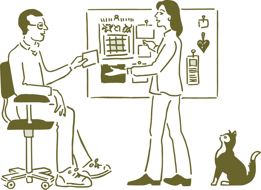 Life care manager reviewing a patient's care plan with a medical provider in a clinical setting