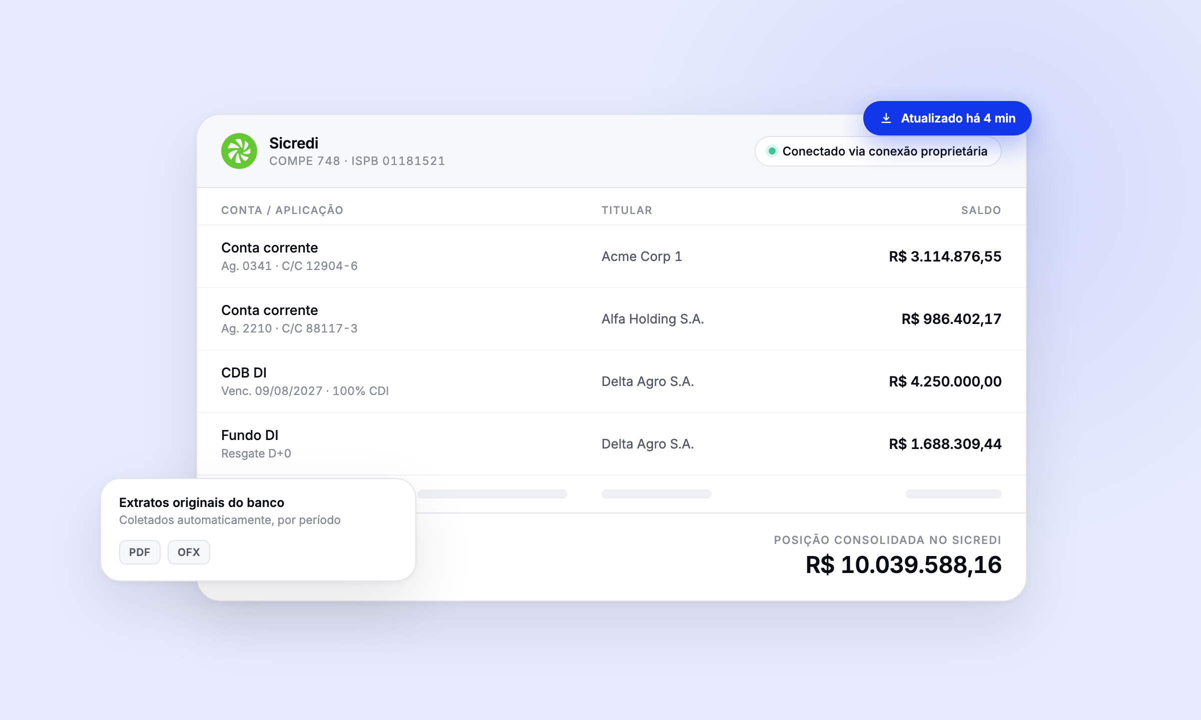 Integração Sicredi para tesouraria
