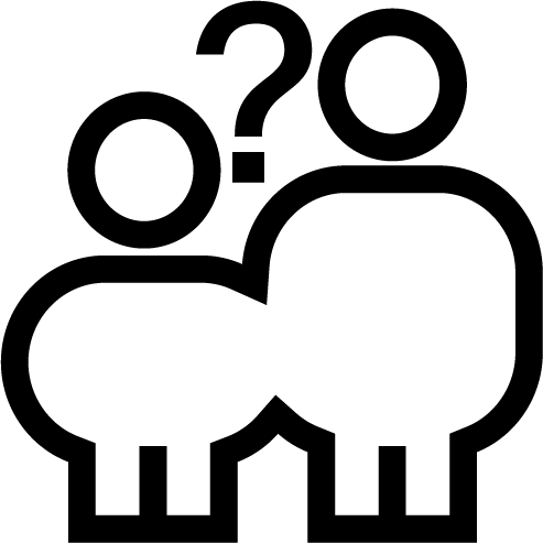 Icon of two people with a question mark between them indicating confusion or inquiry.