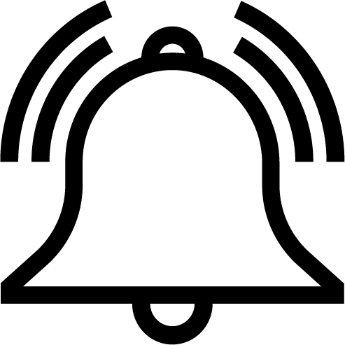 Black ringing bell icon with curved lines indicating sound waves.