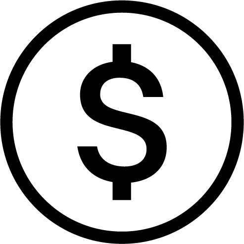 Black dollar symbol inside a circle representing money or payment.